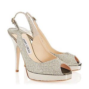 Jimmy Choo Clue Glitter Slingback Platform Heels
